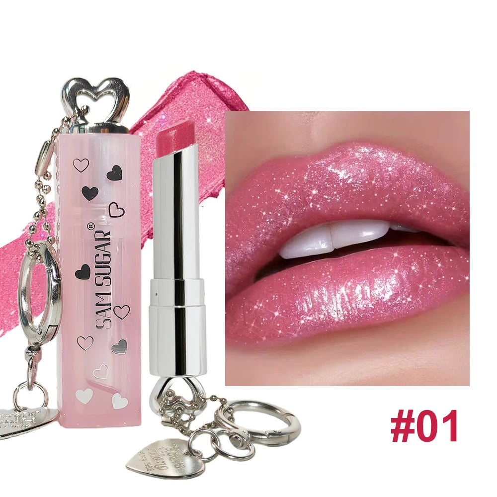 Velvet Lipstick Metallic Shine Long Lasting Moisturizing No Grainy Highly Pigmented 3D Diamond Glitter Heart Love Lipstick