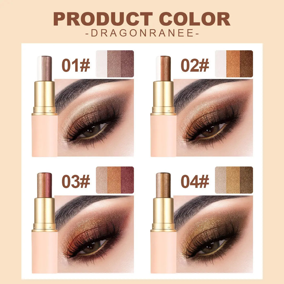 3-color Pearly Eyeshadow Stick Waterproof Metallic Glitter Eye Shadow High Pigmented Shimmer Eyeshadow Highlighter Makeup Stick