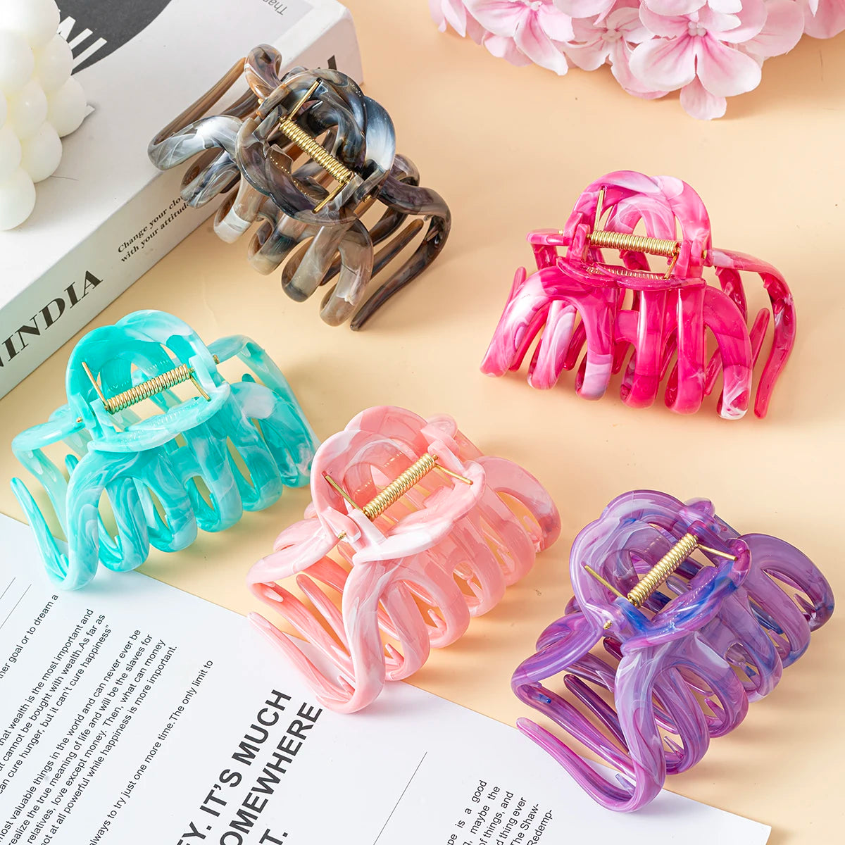 New Large Marble Stripes Pumpkin Hair Claws Crab Hairpins For Women Sweet Hair Clip Barrettes Headband Hair Accessories Styling