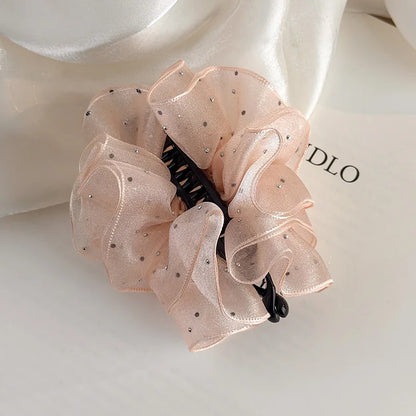 Delicate Sweet Rhinestone Mesh Banana Clip for Women - Versatile Vertical Clip 2026 New Style High Ponytail Hair Clip
