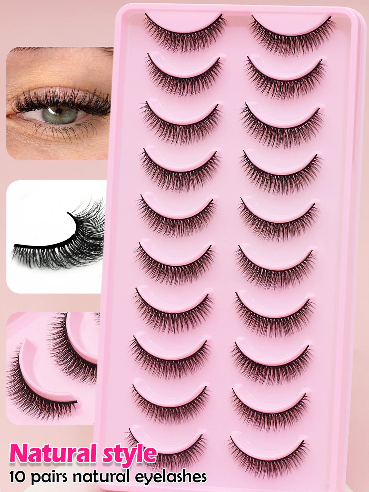 10 Pairs Natural Eye Lashes Faux Mink Eyelashes Winged End Eye Elongated Eyelashes Natural Long Manga Lashes Fake Lashes Makeup
