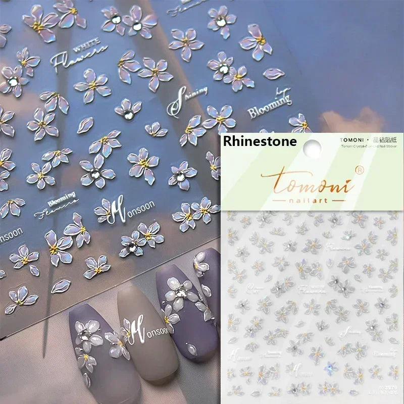 1piece 5Dcute tulip flower nail stickers high quality self-adhesive embossed nail art decals for girls summer decoration sticker