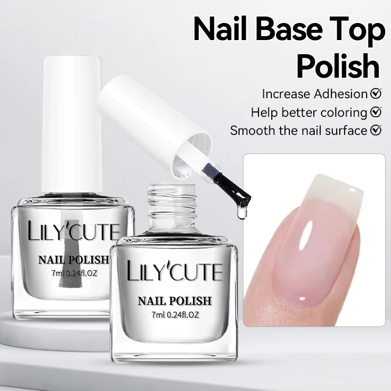 LILYCUTE 7ml  Nail Base Top Polish Clear Shine Nail Care Long Lasting  Strengthener Hardener Nail Art Varnish Supplies