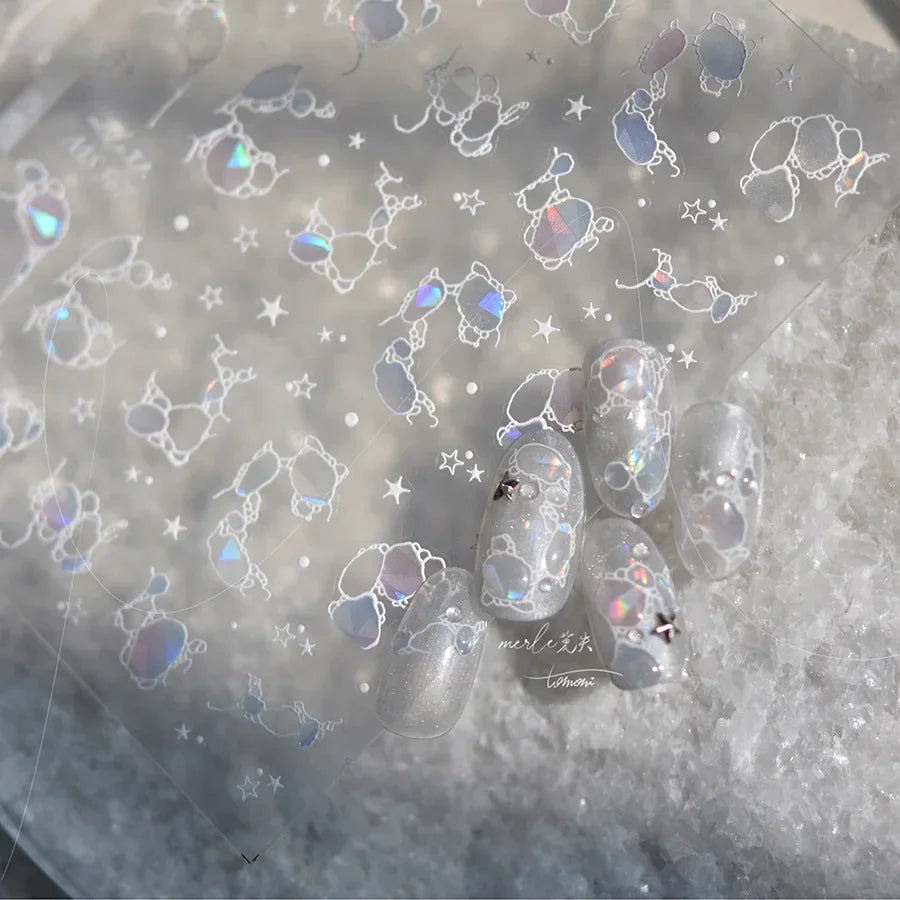 Magical Blow Bubbles Goldfish Bunny Rabbit Cat Kitten Shape Shiny Dreamy Bubbles 5D Nail Art Decorations Sticker Manicure Decal