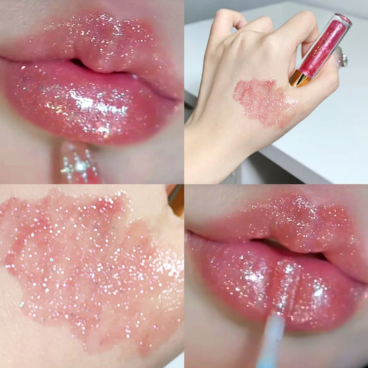 Moisturizing, plump and sparkling lip gloss, water-glossy mirror lip glaze, moisturizing and moisturizing lip oil for pouty lips
