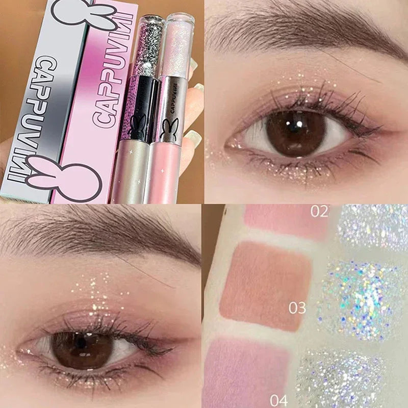 3pcs/1pcs Double Head Liquid Eyeshadow Pretty Cyan Blue Glitter Diamond Eye Shadow Shimmer Matte Natural Waterproof Eye Makeup