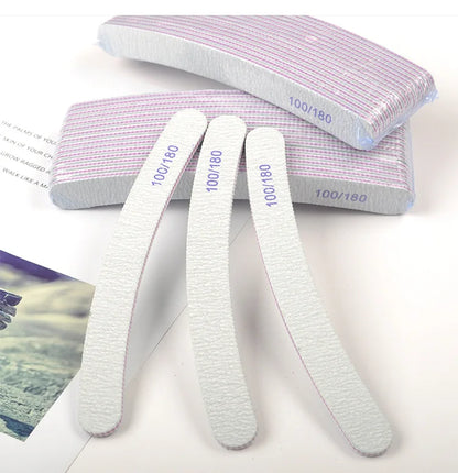 50Pcs/Lot Grey Sandpaper Nail File 100/180 Double Sided Buffer Block Polisher Pedicure Manicure Nail Art Files Nails Accesorios