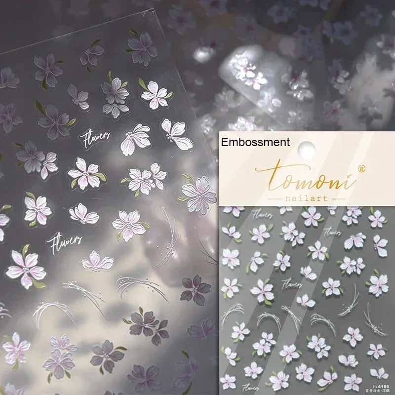 1piece 5Dcute tulip flower nail stickers high quality self-adhesive embossed nail art decals for girls summer decoration sticker