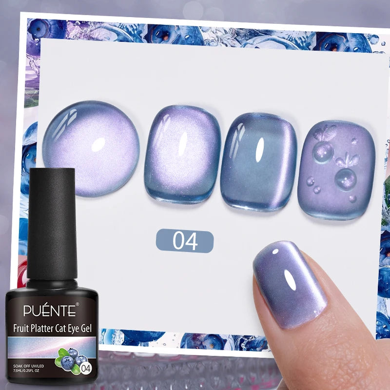 PUENTE 7.5ML Golden Gems Cat Magnetic Gel Nail Polish Pink Brown Blue Colors Golden Glitter Cat Eye Soak Off UV Nail Art Varnish