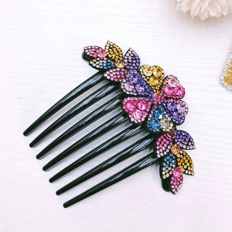 Crystal Rhinestones Flower Hair Combs Clip Vintage Hairpins Bridal Wedding Headdress Women Hair Accessories Disk Headwear Bnads