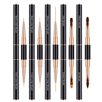 Nail Art Brushes Set - Professional 5pcs Double-Ended Acrylic Nail Art Brushes Liner Detail Brushes For Drawing Design Brushes