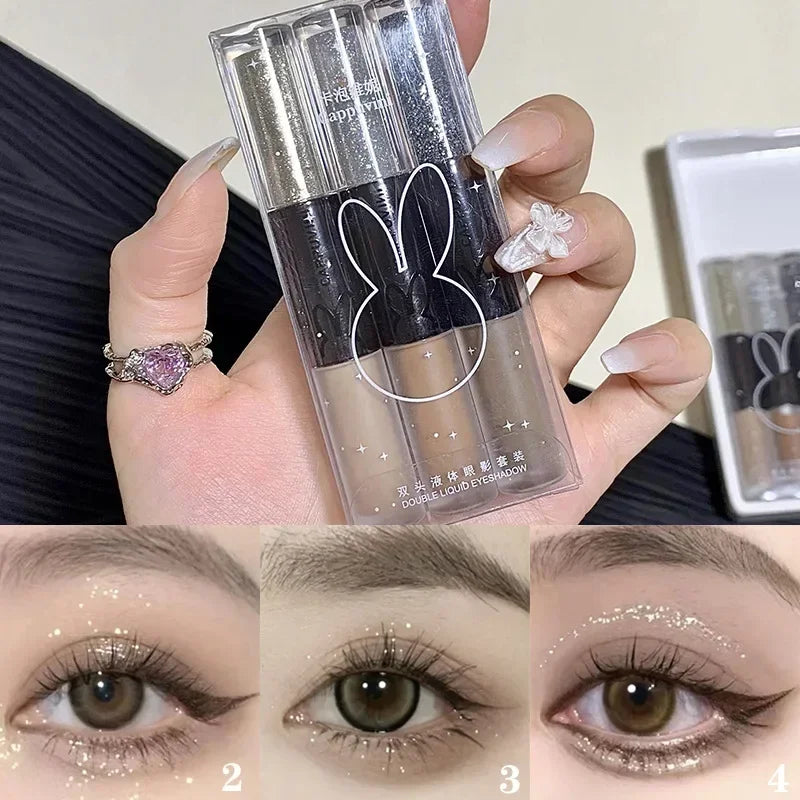 3pcs/1pcs Double Head Liquid Eyeshadow Pretty Cyan Blue Glitter Diamond Eye Shadow Shimmer Matte Natural Waterproof Eye Makeup