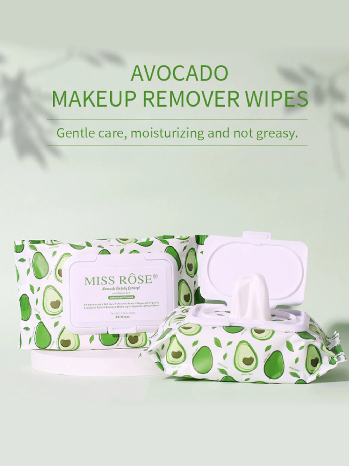 Disposable avocado makeup remover wipes-make up remover,Automatic press box,Pack of 80,Makeup remover,Portable bag