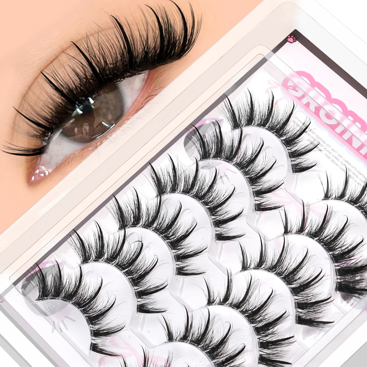 GROINNEYA Manga Eyelashes Natural Spiky Mink Lashes Natural Curl Full Strip Clear Stem Lashes Soft Fake Lashes Extension Makeup