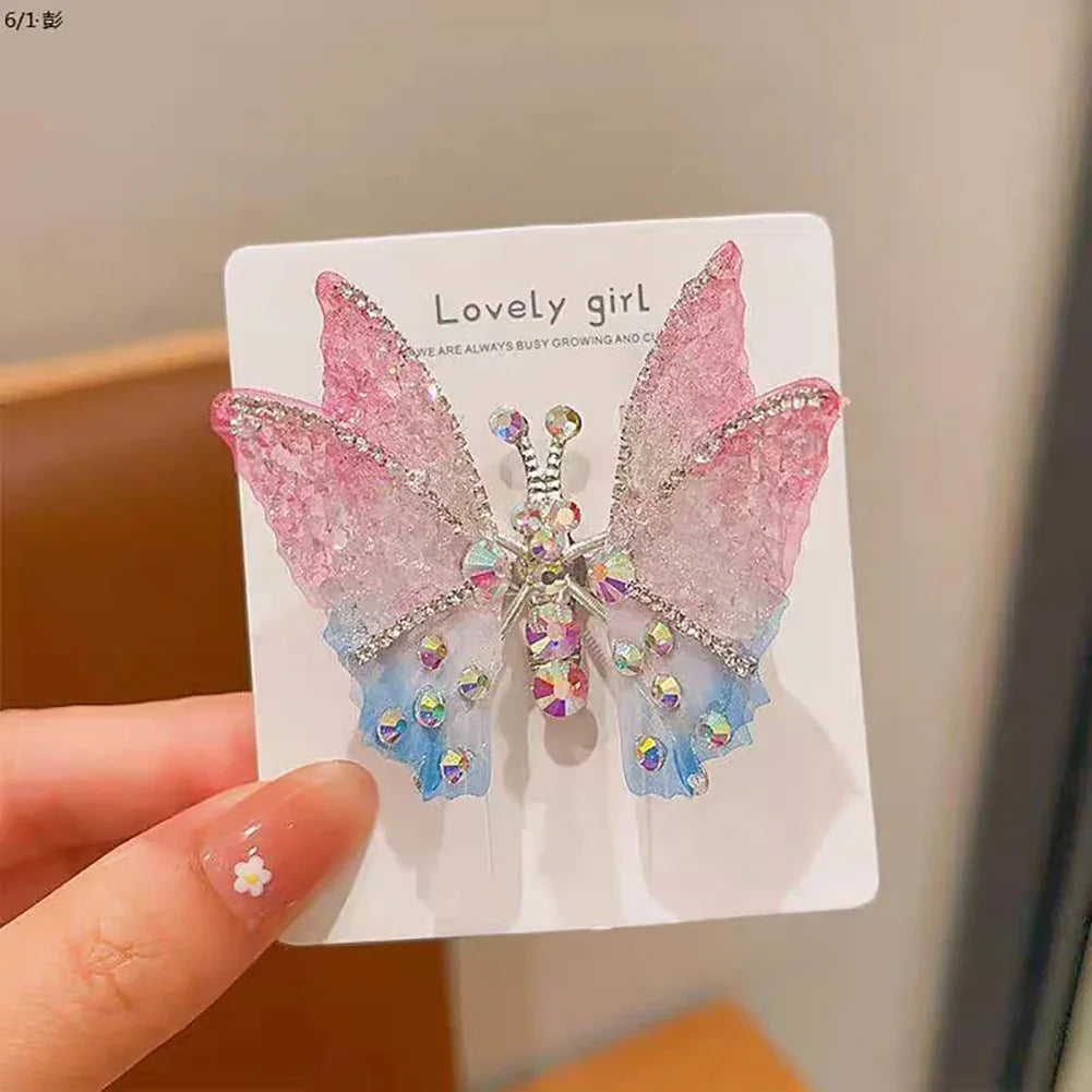 Three-dimensional Rhinestone Butterfly Hairpin Multicoloured Moving Wings Hair Clip Headwear Hair Accessories for Children
