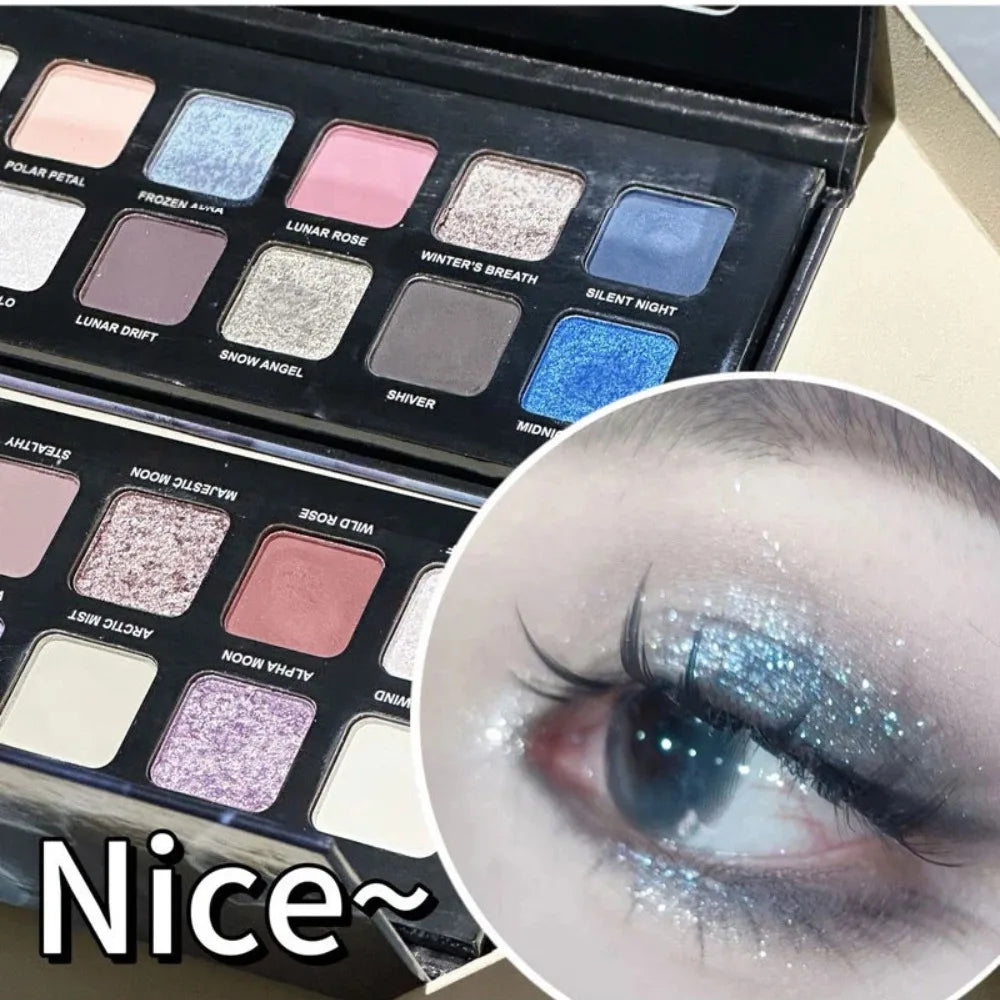 12 Colors Metallic Eyeshadow Palette Pearl Matte Sparkling Shimmer Blue Eye Shadow Highlighter Brighten Glitter Halloween Makeup