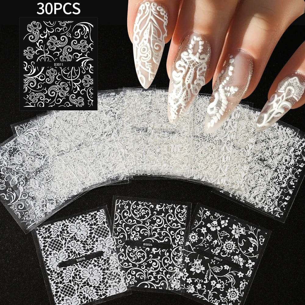 30pcs 5D Embossed Rose Golden Lace Floral Nail Stickers Retro Vine Flower Nail Decals 5.5*6.5cm Irregular Geometric Nail Sliders