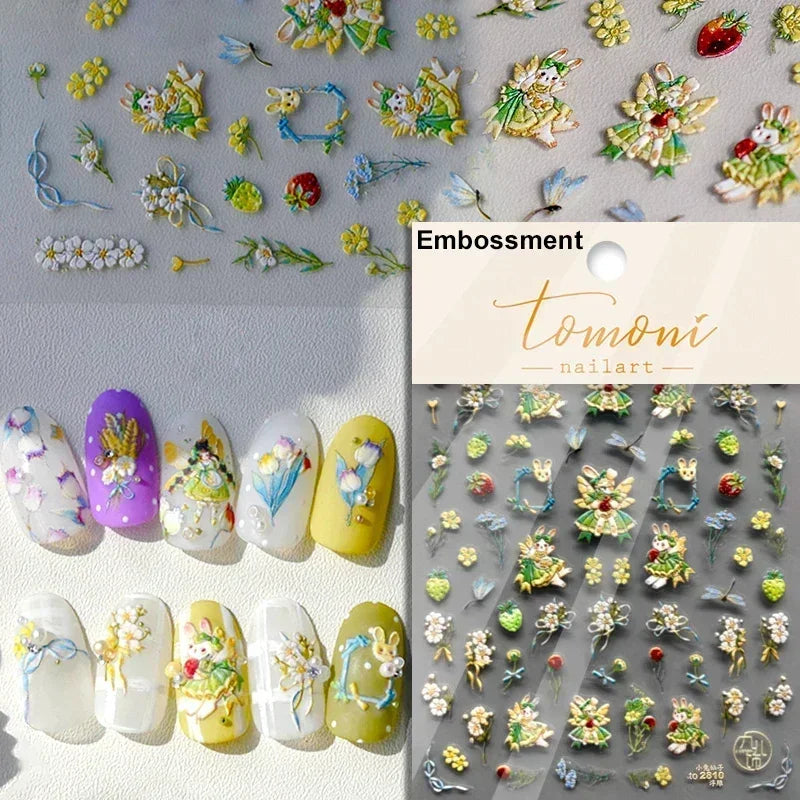 Lovely Cat Bunny Bowknot Poker Crown Lock Key Easter Eggs Love Cute Rabbit Mushroom Chick Flower Dog DIY Nail Art Stickers Decal