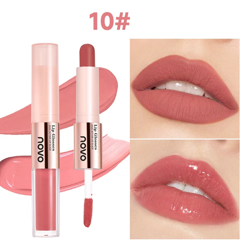 2-In-1 Dual-Ended Lipstick & Lip Gloss - Matte & Mirror Finish, Long-Lasting Color Lock, Nourishing Formula With Seed Oil