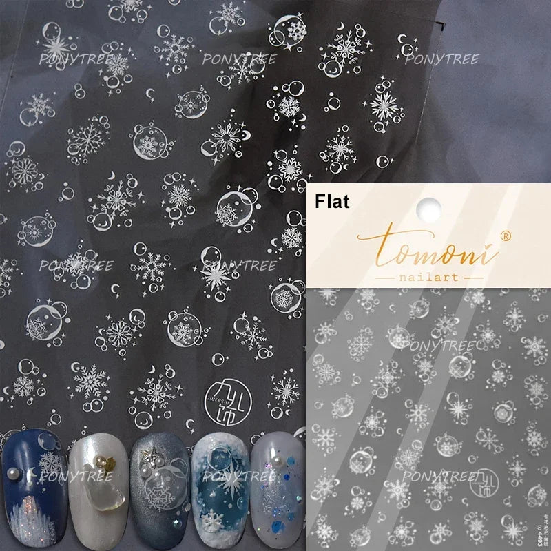 Flying Snowflakes Cold Winter Geometric Hexagon Star Romantic Adhesive Nail Art Stickers Embossment Rhinestone Manicure Decals