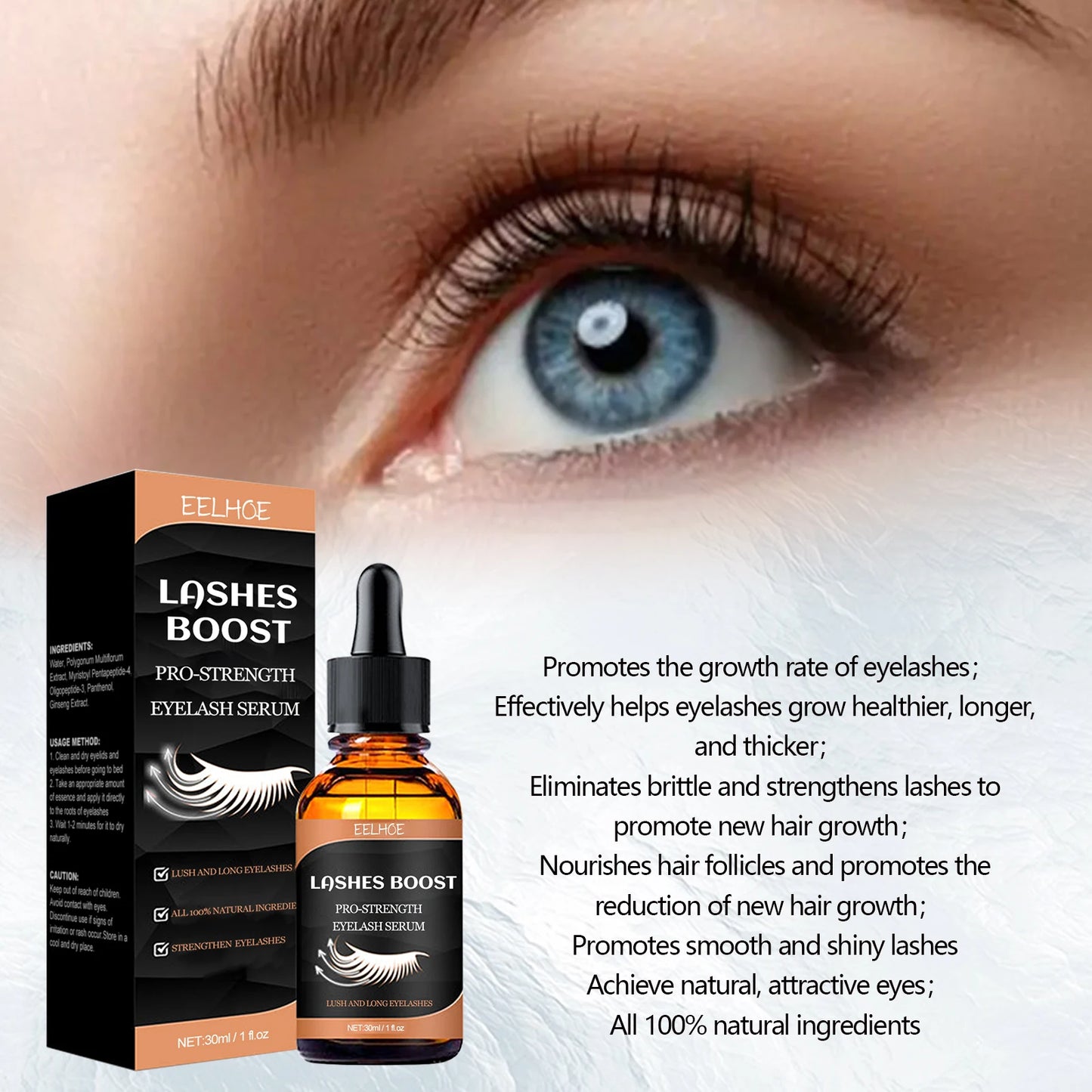 EELHOE Eyelash Enhancing Serum Natural Ingredients Nourishing Lengthening Lashes Eyebrow Natural Curling Fuller Thicker Makeup