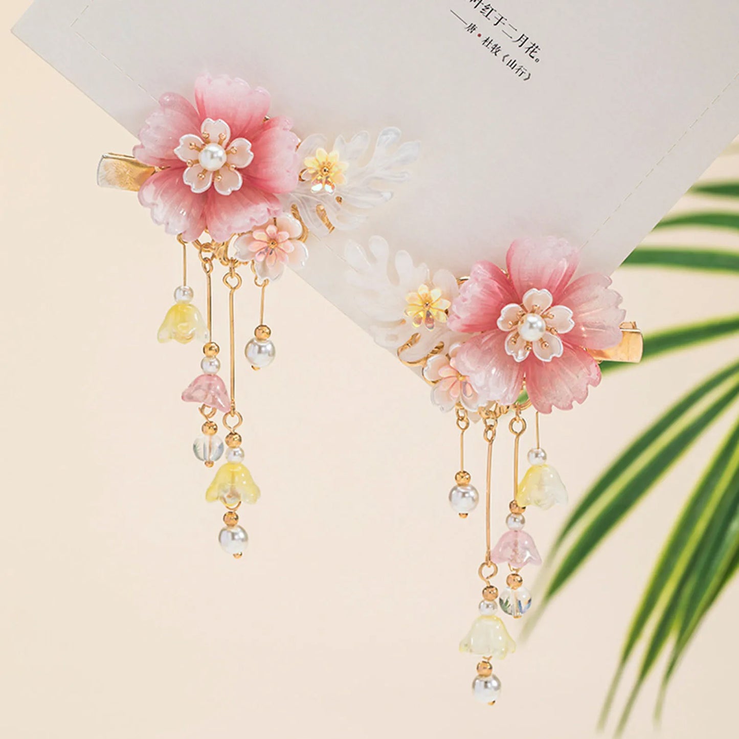 2pcs Chinese Hanfu Hair Clips Hairpins Flower Girls Pink Barretes Crystal Tassel Children Hair Accessories Jewelry Headwear