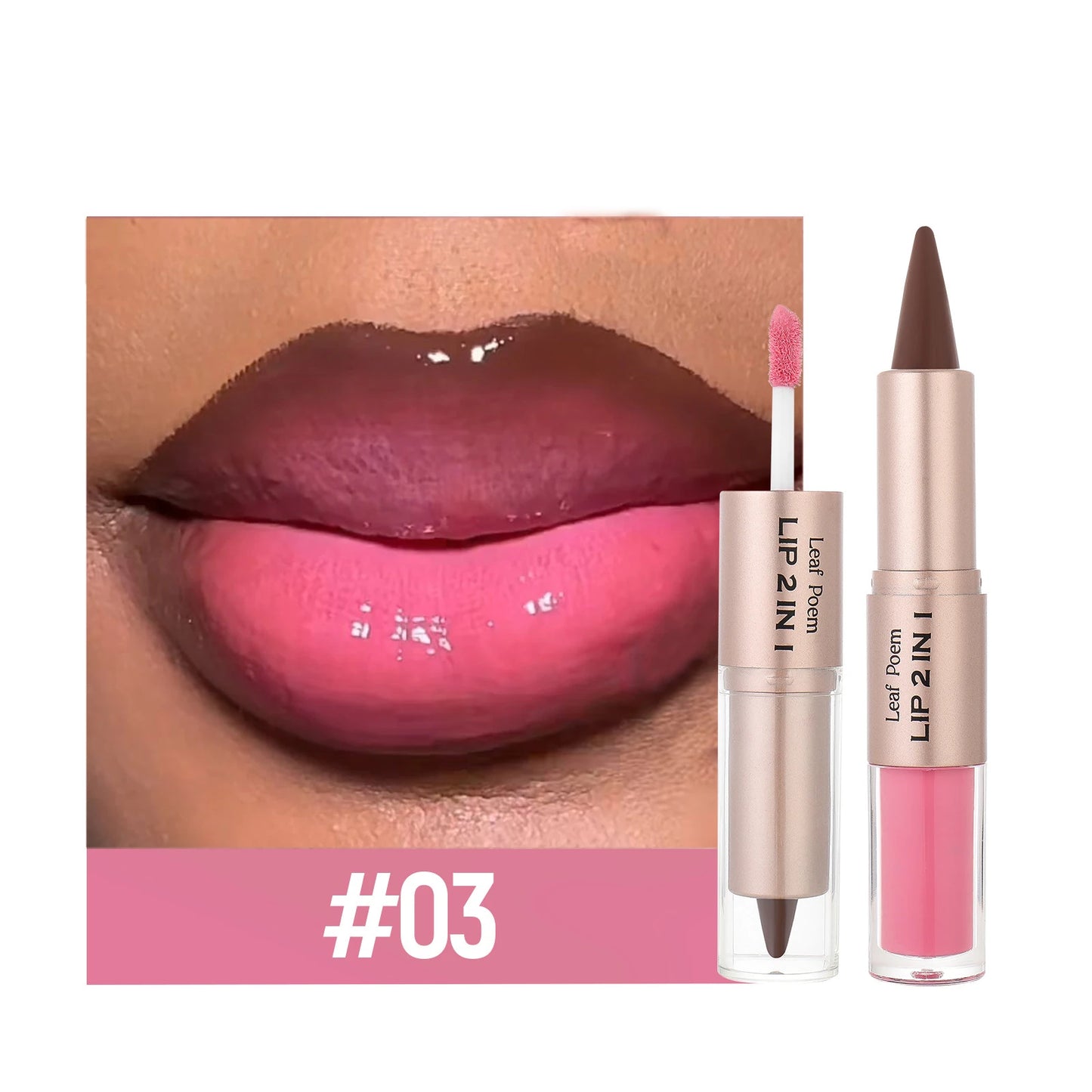 2 IN 1 Nude Brown Pink Mirror Lip Gloss Tapered Gradient Lipliner Contour Pencil Matte Lip Liner Waterproof Sexy Lipstick Makeup