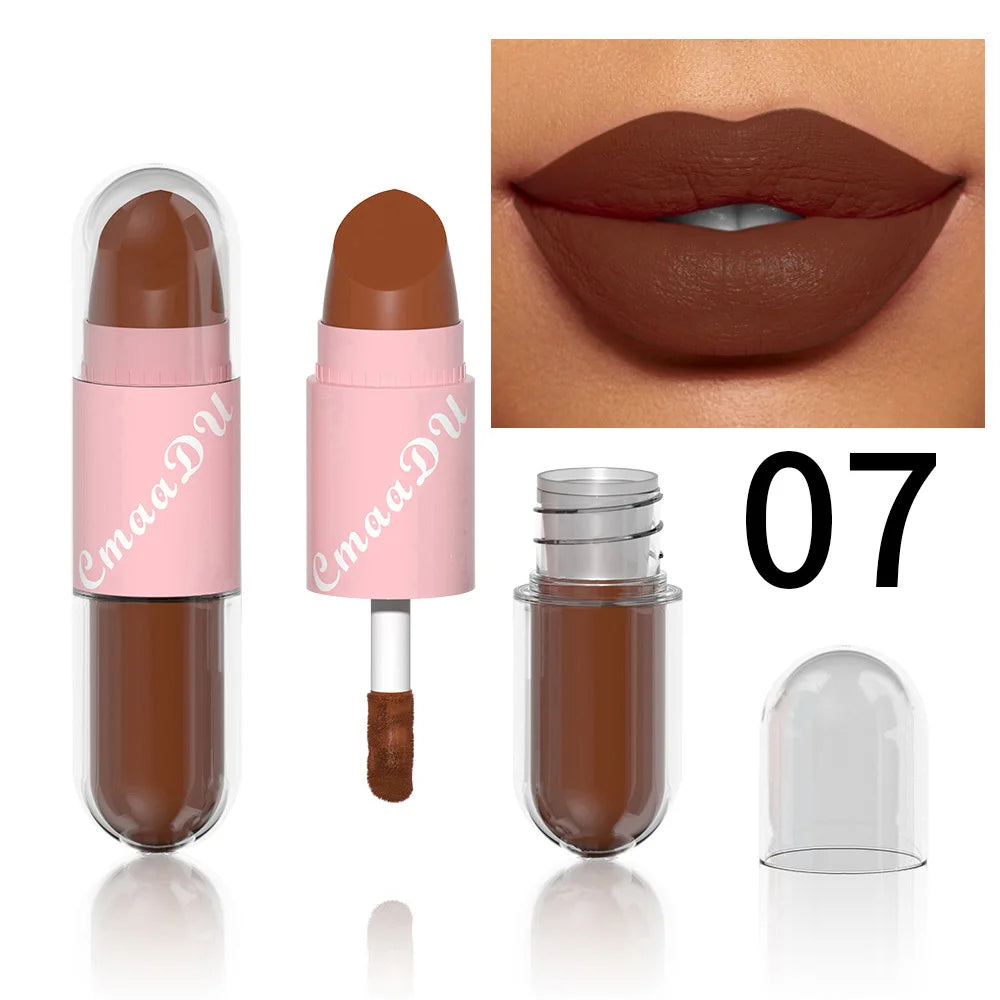 Lipstick Lip Gloss 2-in-1 Matte Lip Color Velvet Lip Glaze Waterproof Long Lasting Non-marking Natural Lip Tint Blam Cosmetic