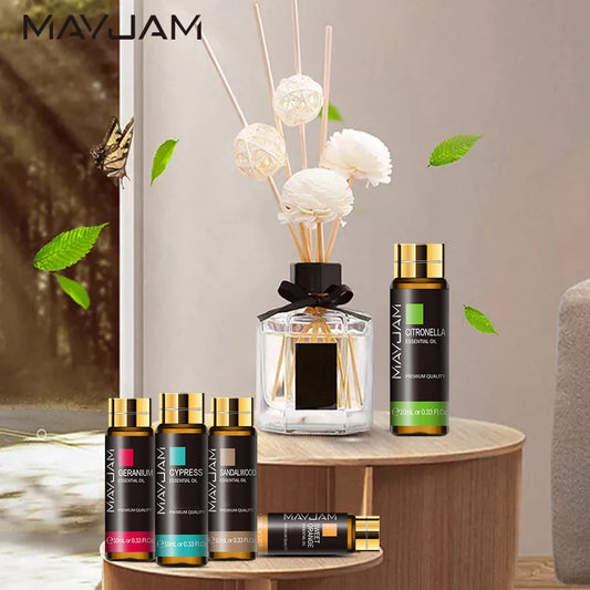 MAYJAM 10ml Pure Essential Oil Lavender Eucalyptus Vanilla Sandalwood Jasmine Bergamot Lemongrass Cinnamon Grapefruit 1pc