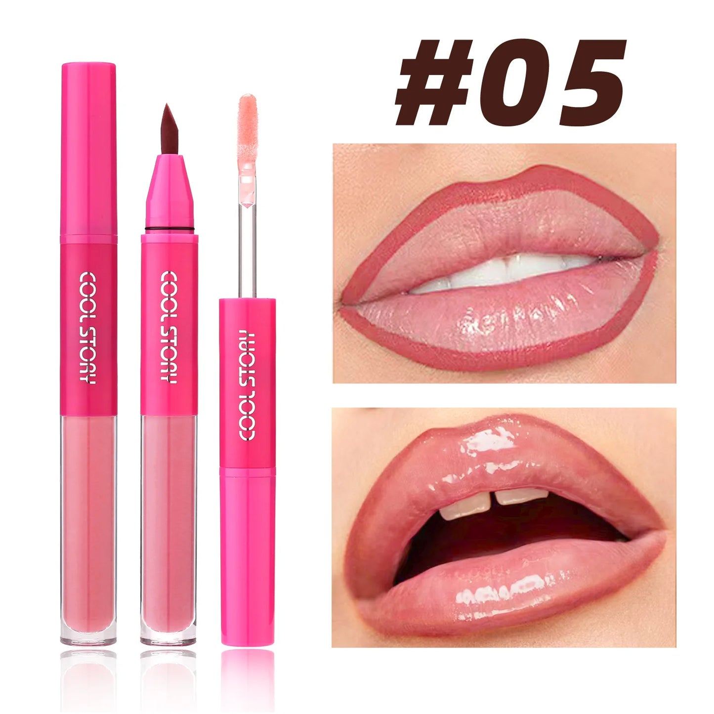 2 in 1 Matte Lip Liner Mirror Lip Gloss Waterproof Plumping Stain Hydrating Shiny Transparent Lip Oil Jelly Lips Contour Makeup