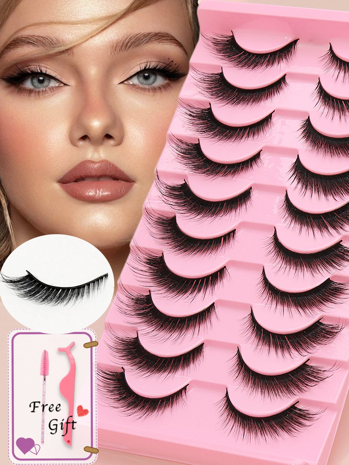 10 Pairs Natural Eye Lashes Faux Mink Eyelashes Winged End Eye Elongated Eyelashes Natural Long Manga Lashes Fake Lashes Makeup