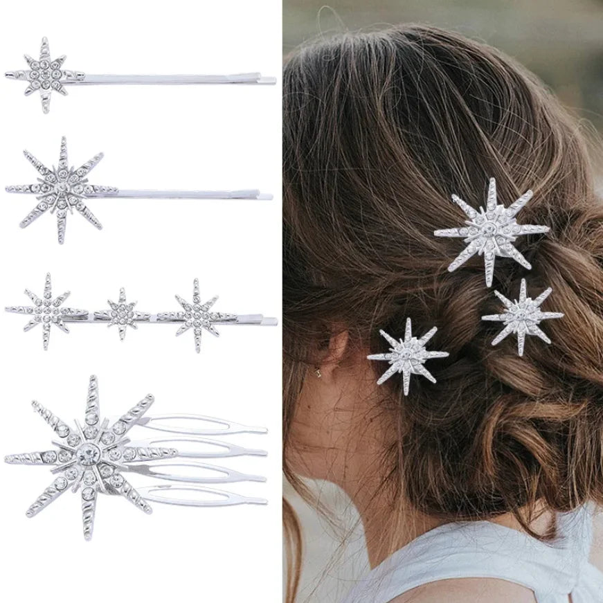 Wedding Bride Hair Clip Pins Set Metal Crystal Starburst Hairpins Luxury Bridal Hair Barrettes Fashion Hair Accessories