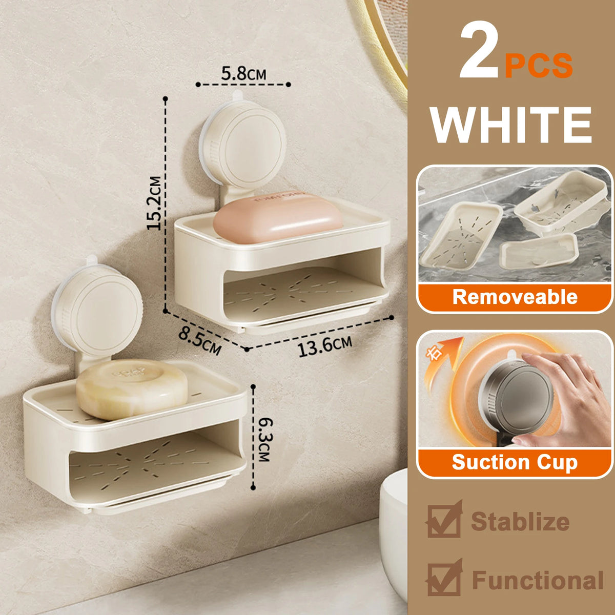 1Pcs Double-Layer Soap Container Bathroom Soap Dishes Holder Self Draining Soap Box with Suction Cups for Bathroom Accessories