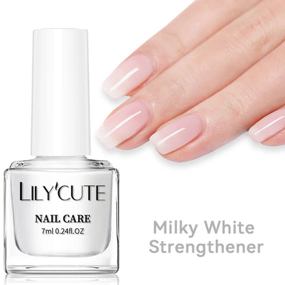 LILYCUTE 7ml Clear Nail Base Top Polish Nail Care Polish Milky White Pink Strengthener Nail Hardener Long Lasting Nail Varnish