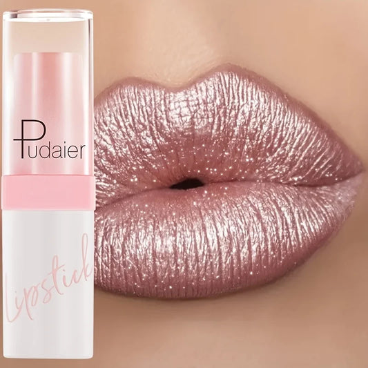 Shimmer Pearlescent Lipstick Long Lasting Waterproof, Moisturizing Plumping Lip Color for Sexy Glamorous Makeup