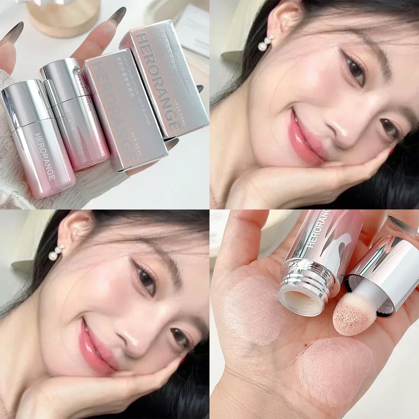 Matte Moisturizing Blusher Sponge Head Milk Pink Liquid Blush Stick Cheek Makeup Natural Lip Contour Brighten Rouge Highlighter
