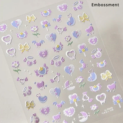 Cat's Eye 5D Gradient European Love Heart Gem Wing Crystal Geometric Colorful Self Adhesive Nail Art Stickers Manicure Decals