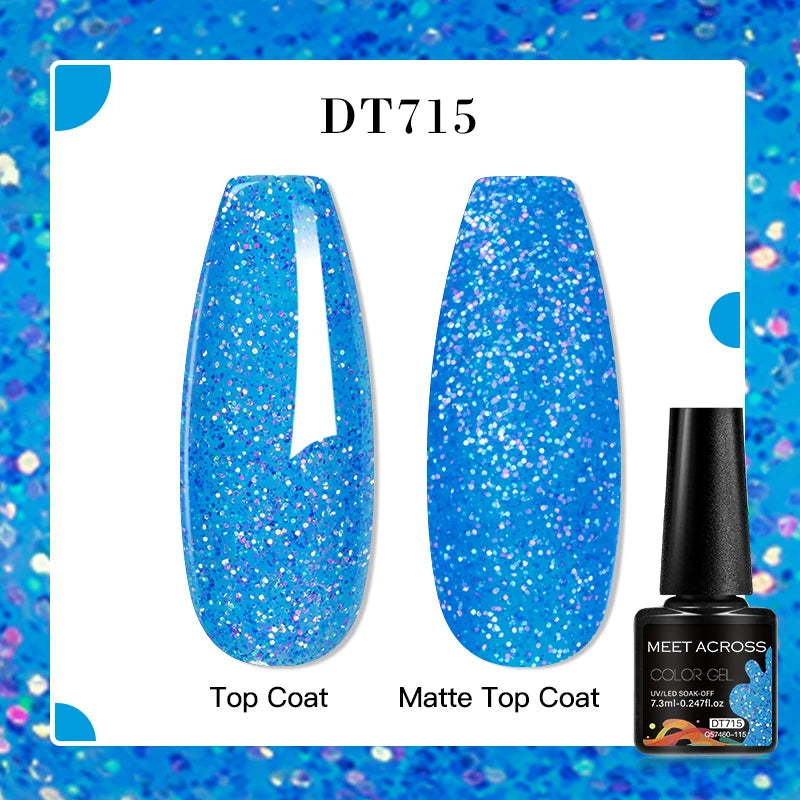 MEET ACROSS 160 Colors 7.3ml Gel Nail Polish Vernis Glitter Sparkly Semi Permanent Soak Off LED UV Gel Varnish Nail Art Manicure