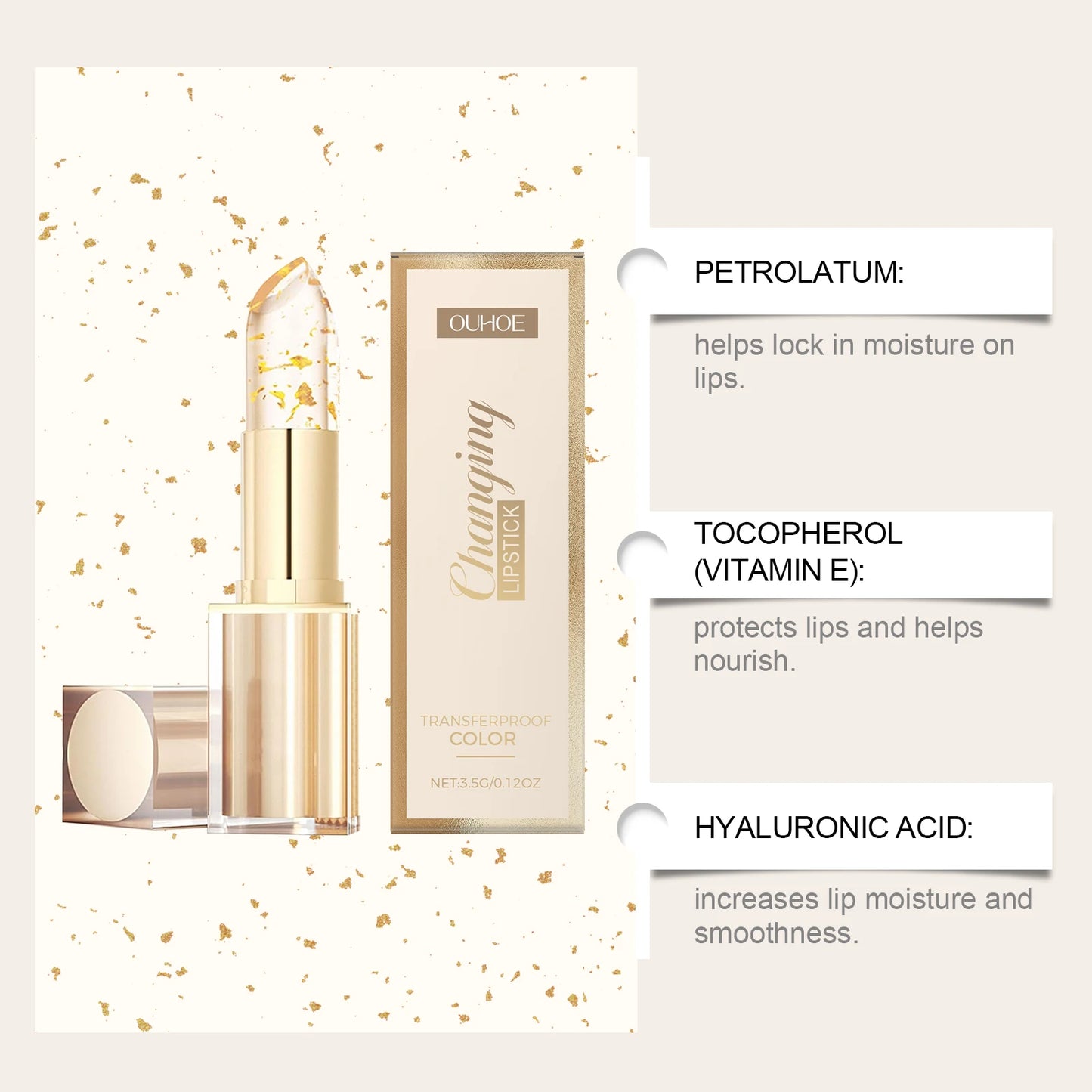 Lip Care Set Gold Foil Color Changing Lipstick PH Clear Turmeric Lemon Lip Scrub Exfoliating Moisturizing Nourishing Lip Kit