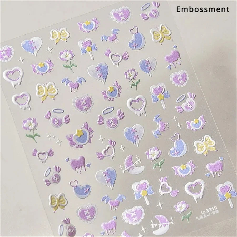 1 piece 5D color crystal star nail stickers high quality love shiny silver hollow smear rainbow flower jelly design nail sticker