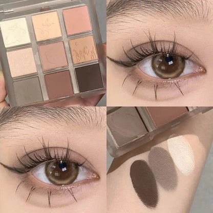 Oat Milk Coffee Earth Tone Eye Shadow Low-saturation Matte Highlight Powder Blusher Contouring Palette Nine-color Eye Shadow
