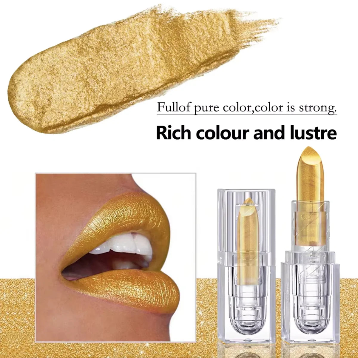High-pigmented Gold Lipstick Shiny Metallic Matte Velvet Waterproof Long Lasting Sexy Gold Lip Gloss Women Lip Makeup