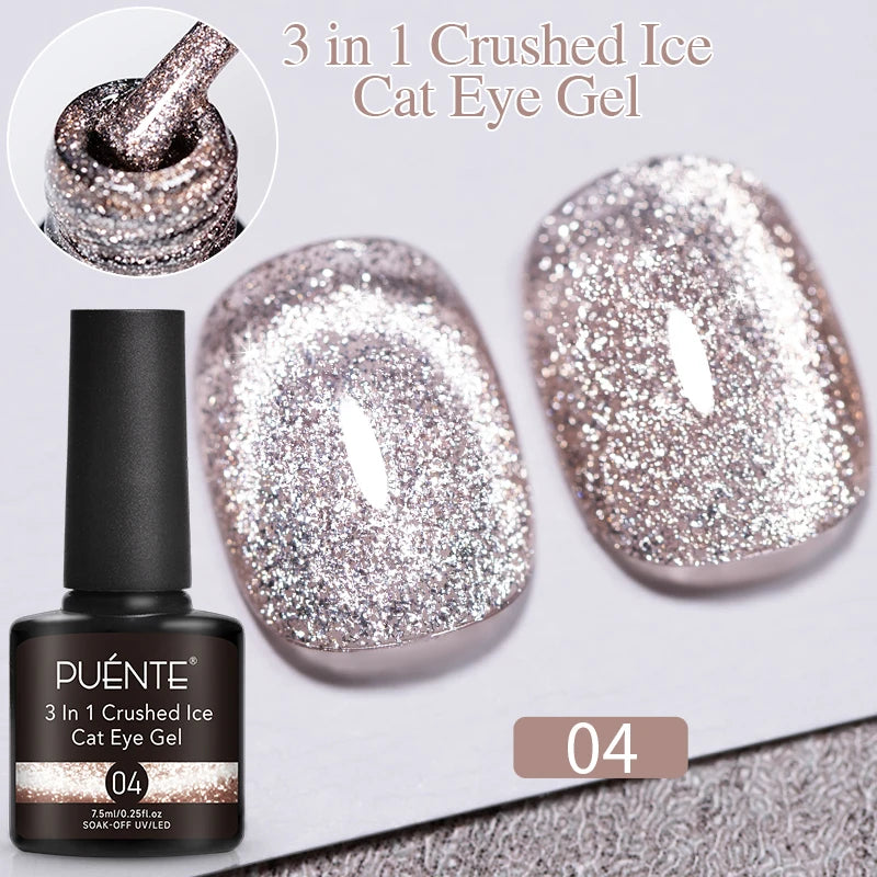 PUENTE 7.5ML Golden Gems Cat Magnetic Gel Nail Polish Pink Brown Blue Colors Golden Glitter Cat Eye Soak Off UV Nail Art Varnish