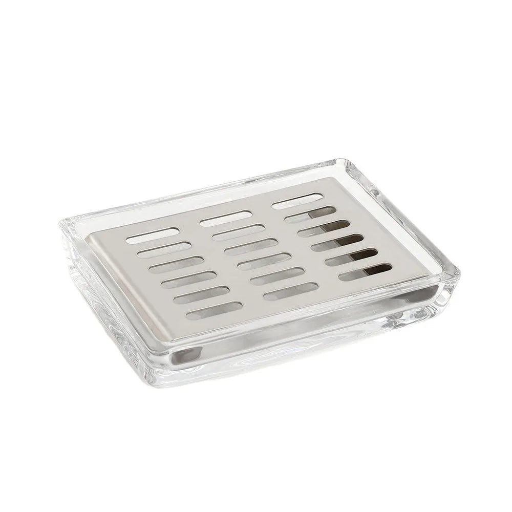 Light Luxury Stainless Steel Glass Soap Dish Draining Rack Rectangular Soap Holder Dual Layer Self Draining Soap Case Bathroom