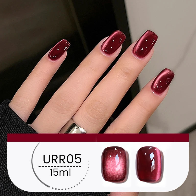 UR SUGAR 15ml 6 Colors Shine Red Winter Christmas Cat Magnetic Gel Nail Polish Sparkling Glitter Semi Permanent Soak Off UV Gel