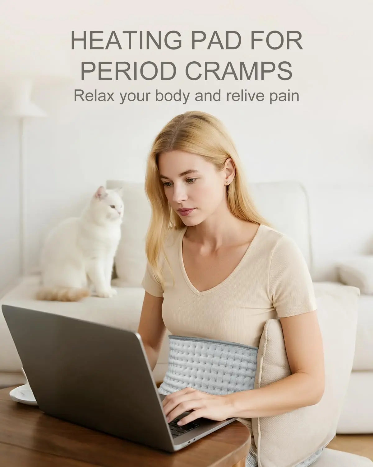 Electric Heating Pad for Period Cramps & Back Pain Relief, Portable Heat Pad with 10 Settings, ETL Certified