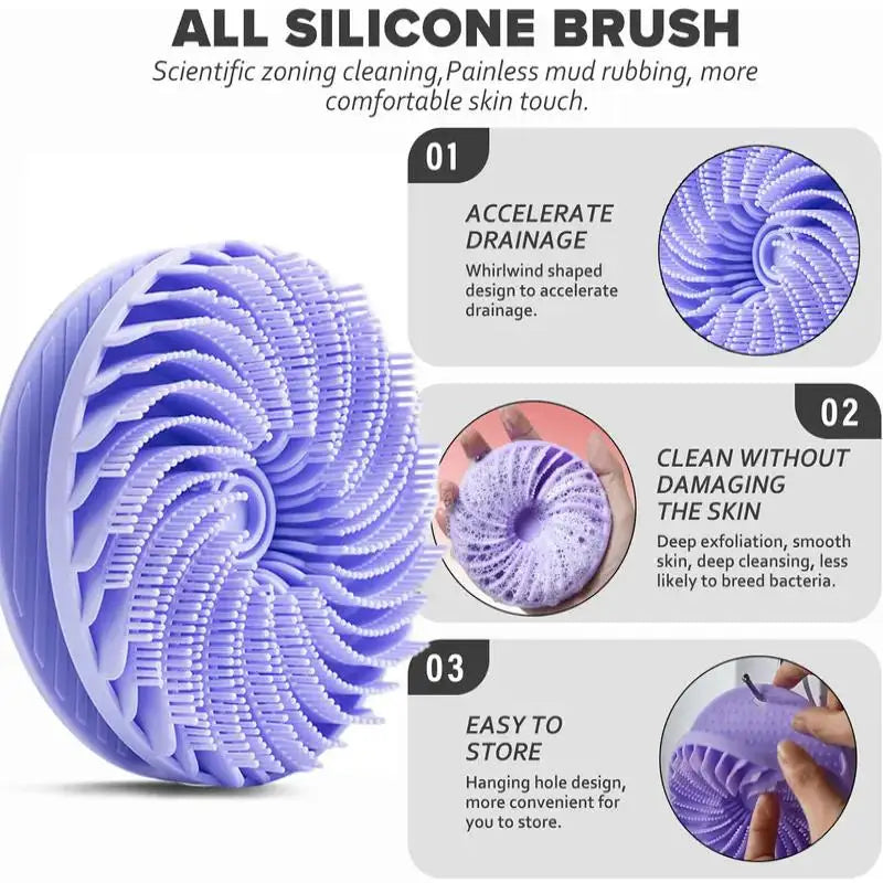Silicone Body Scrubber Loofah Double-Sided Bath Brush,Shower Scrubber And Scalp Massager Shampoo Brush For Kids Women Men