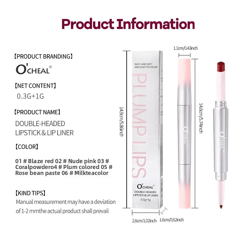 Matte Lip Liner Lipstick 2 In 1 Pen Long Wearing Non Transfer Sexy Red Rotating Double Headed Makeup Cosmetics