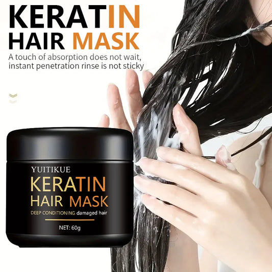 Keratin Hair Mask - Quickly Repairs Damaged and Frizzy Hair, Smooth and Shiny, Straight Hair, Deep Nourishing Hair Care