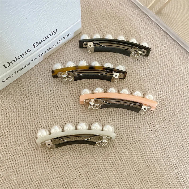Elegant Acetate Hair Clip Imitation Pearl French Style Barrettes Hairgrip Daily Headwear Women Hair Accessories